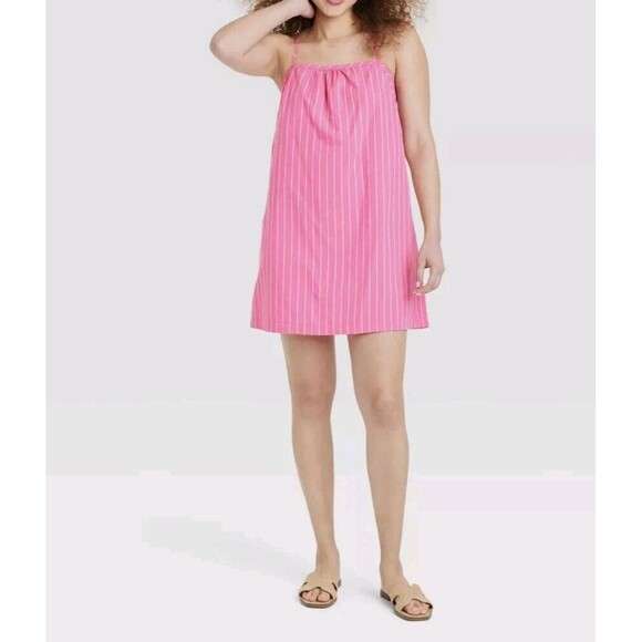 A New Day Dresses & Skirts - A New Day Pink White Striped Halter Shift Mini Dress XL Cotton Sleeveless